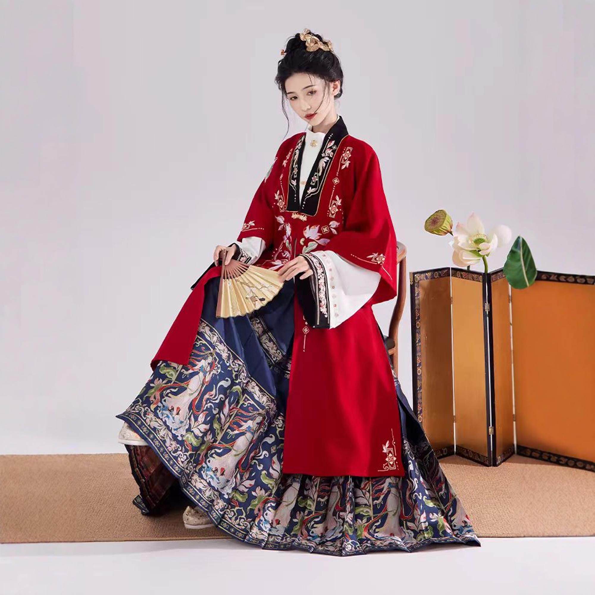 原创汉服女【红妆】明制合领衫立领琵琶袖长袄马面裙套装秋冬季款,女装/女士精品,汉服套装,淘宝优惠券,粉丝福利购,淘宝优惠卷