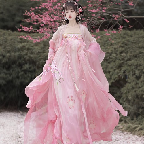 原创汉服女【樱花集】唐制大袖衫齐胸襦裙粉色古装成人套装春季款