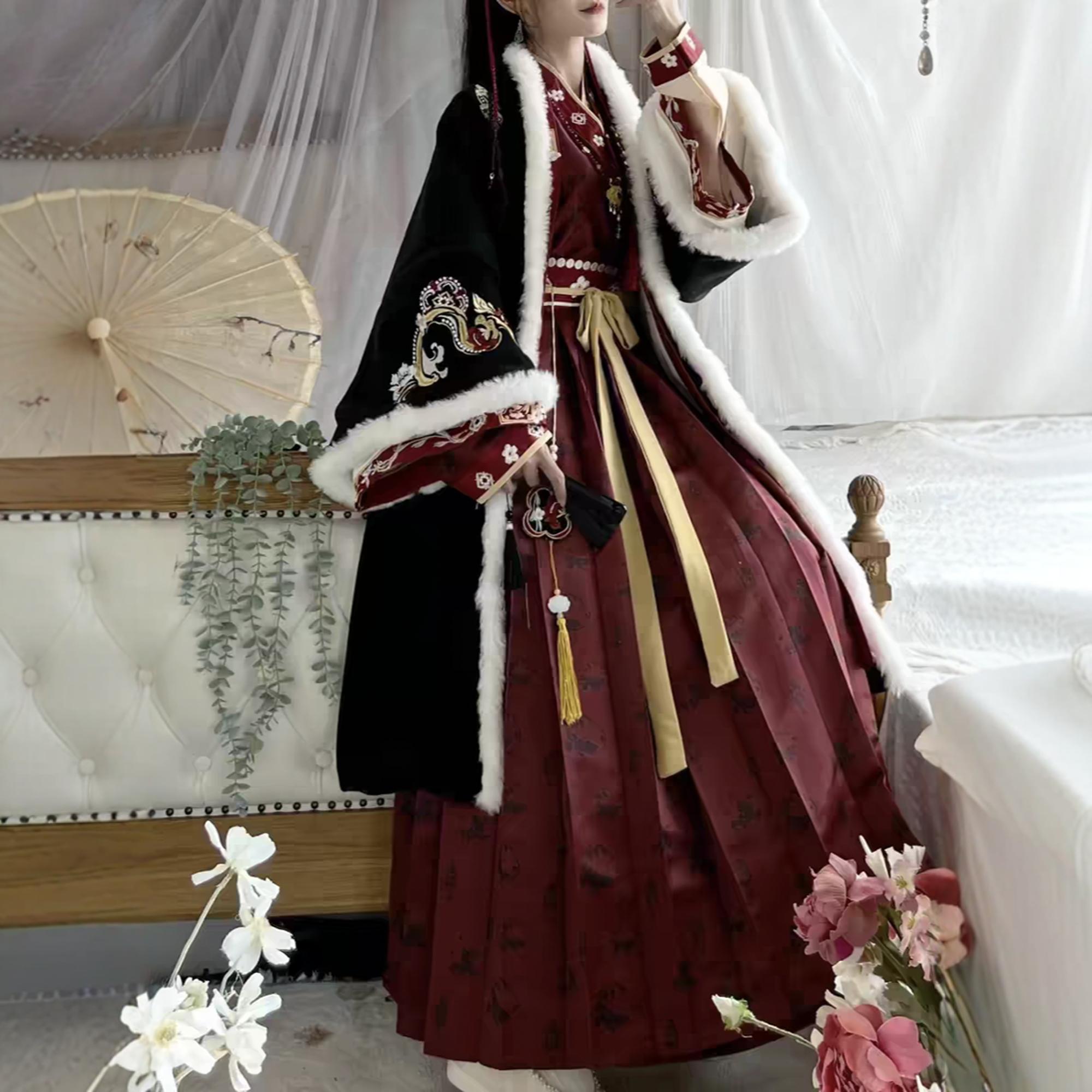 原创汉服女【红尘客】宋制加绒对襟长袄交领飞机袖齐腰裙套装冬款