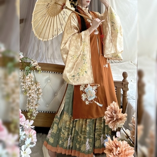 原创汉服女【月桂兔兔】明制重工刺绣对襟长比甲大袖衫套装秋冬款