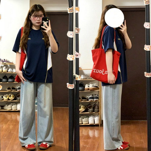大码女装胖mm圆领百搭减龄上衣女