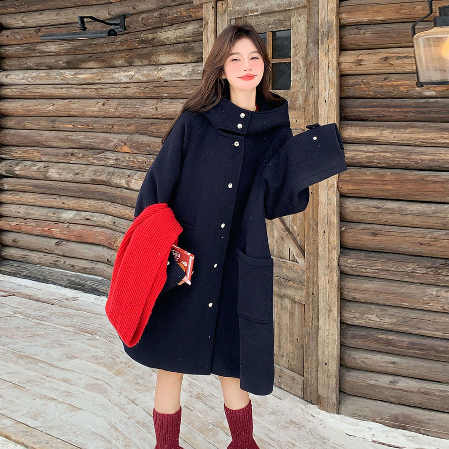 大码女装韩版宽松ins呢大衣外套