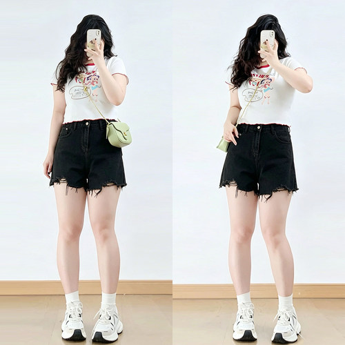 大码女装美式高街休闲牛仔短裤女