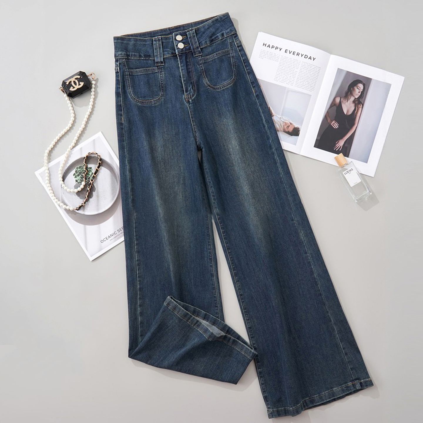 300斤大码女装复古宽松牛仔裤女