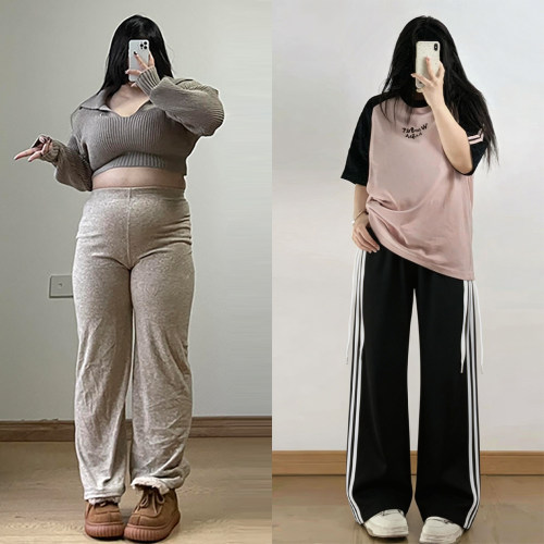 胖mm特大码女装松紧腰系带裤子女