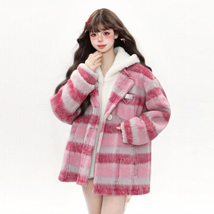 今年流行爆款 宽松条纹拼接外套2025新款 连帽棉服女 女装 胖mm特大码