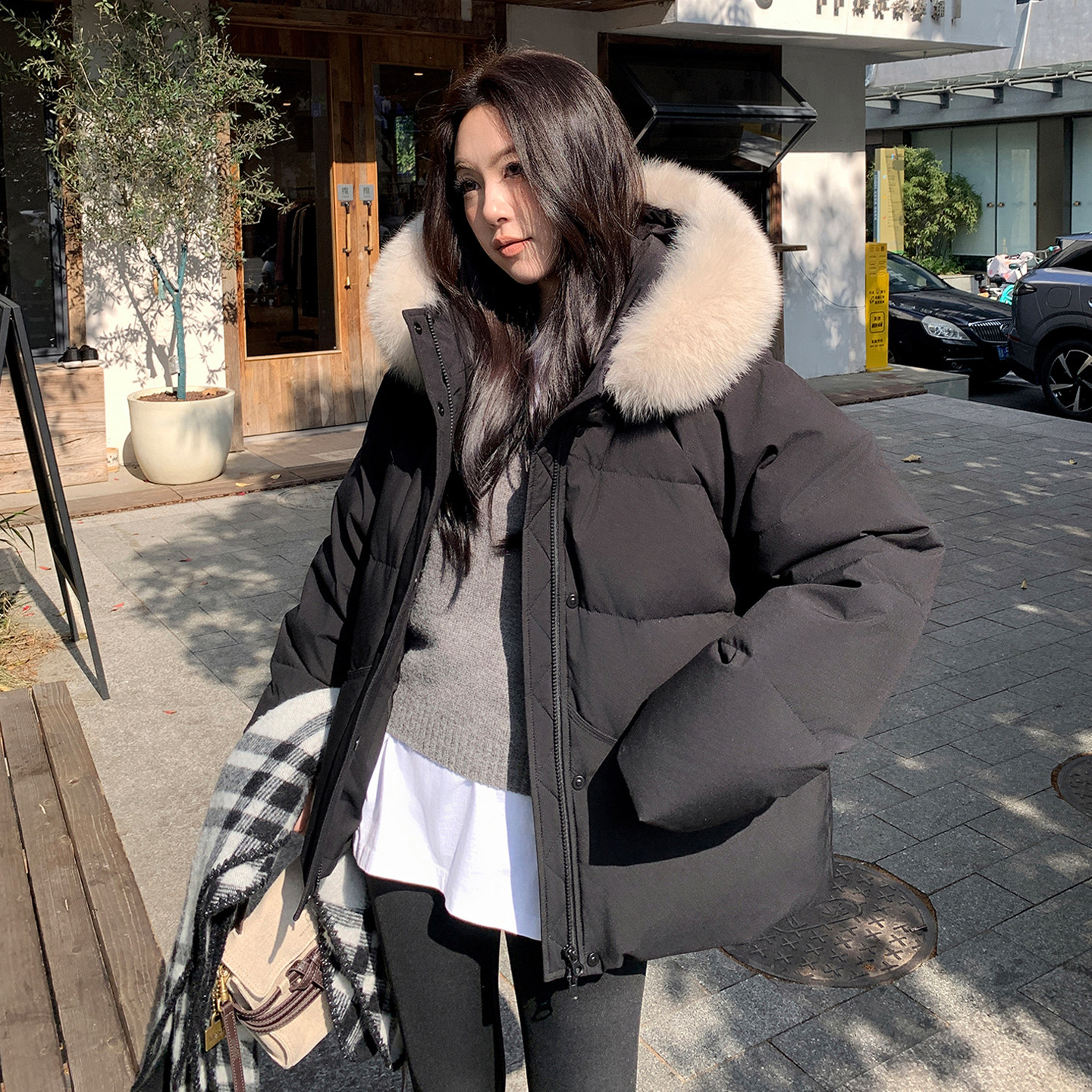 特大码女装高级感小众毛领外套女