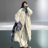 胖mm特大码 外套 加厚保暖牛仔拼接设计长款 小众高级感棉服女款 冬季