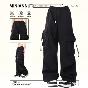 女装 胖mm梨型身材显瘦直筒裤 黑色工装 女2026新款 子 卫裤 300斤大码