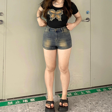 大码女装复古牛仔短裤女夏季胖mm高腰弹力a字显腿长美式辣妹热裤