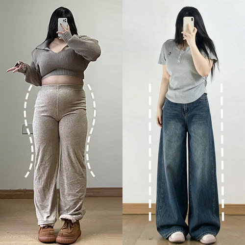 韩系裤子女胖mm大码显瘦直筒长裤