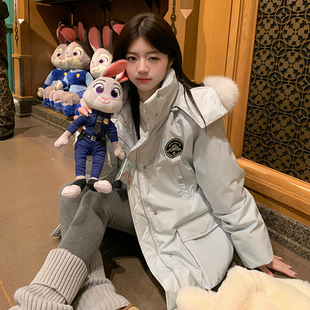 300斤特大码 外套 蓝色慵懒风保暖羽绒棉服女胖mm简约百搭连帽开衫