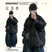 时尚 特大码 胖mm黑色立领保暖羽绒棉服女2025冬季 休闲加厚棉衣外套