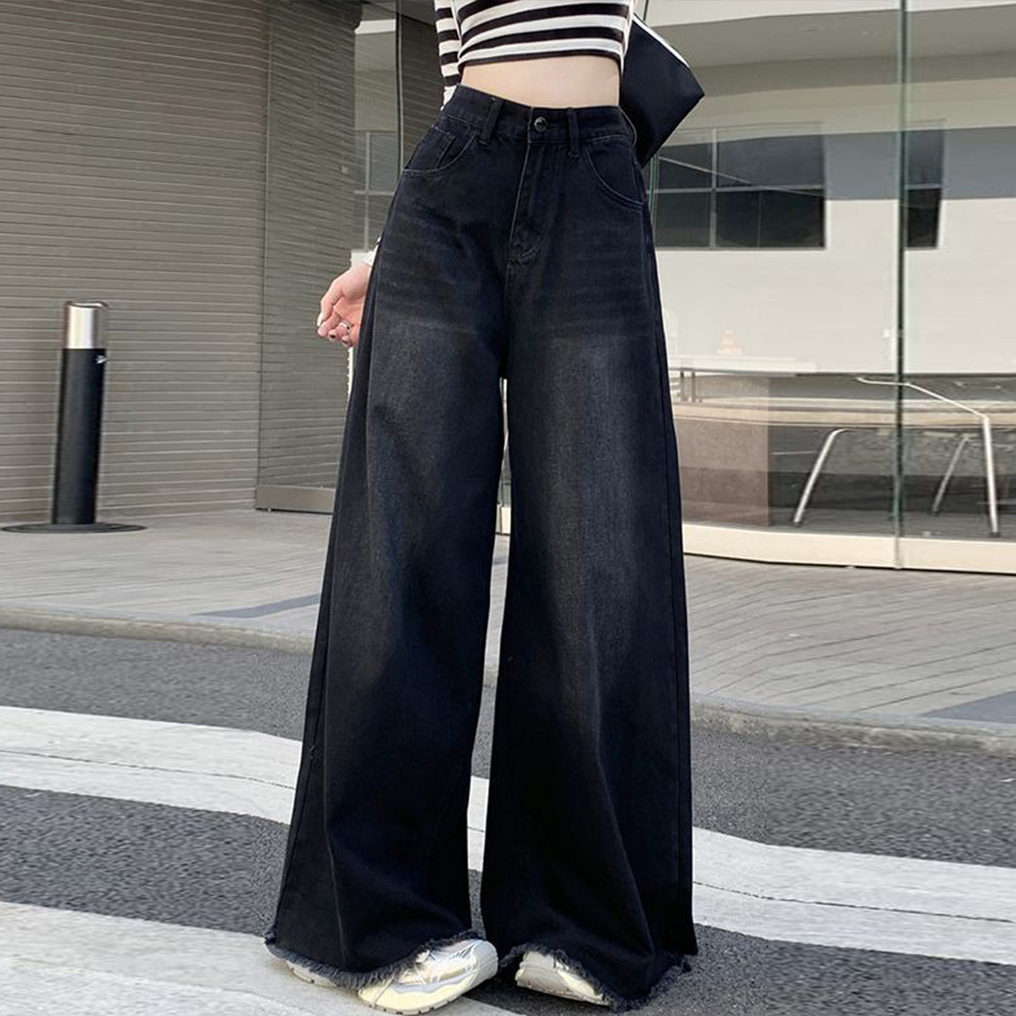 300斤大码女装韩版学生黑色牛仔裤女胖mm高腰垂感毛边阔腿长裤子,女装/女士精品,大码裤装,淘宝优惠券,粉丝福利购,淘宝优惠卷
