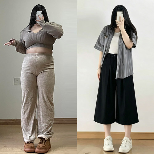 胖mm特大码女装通勤宽松七分裤女