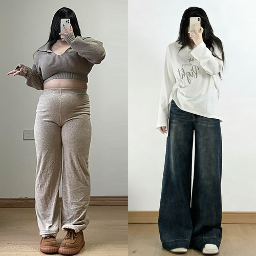 慵懒风宽松休闲牛仔裤大码女胖mm