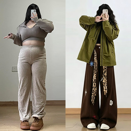 大码胖mm美拉德早秋刺绣阔腿裤女