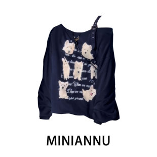 辣妹风甜酷设计感斜肩上衣 韩系高街复古卫衣女春季 胖mm特大码 女装