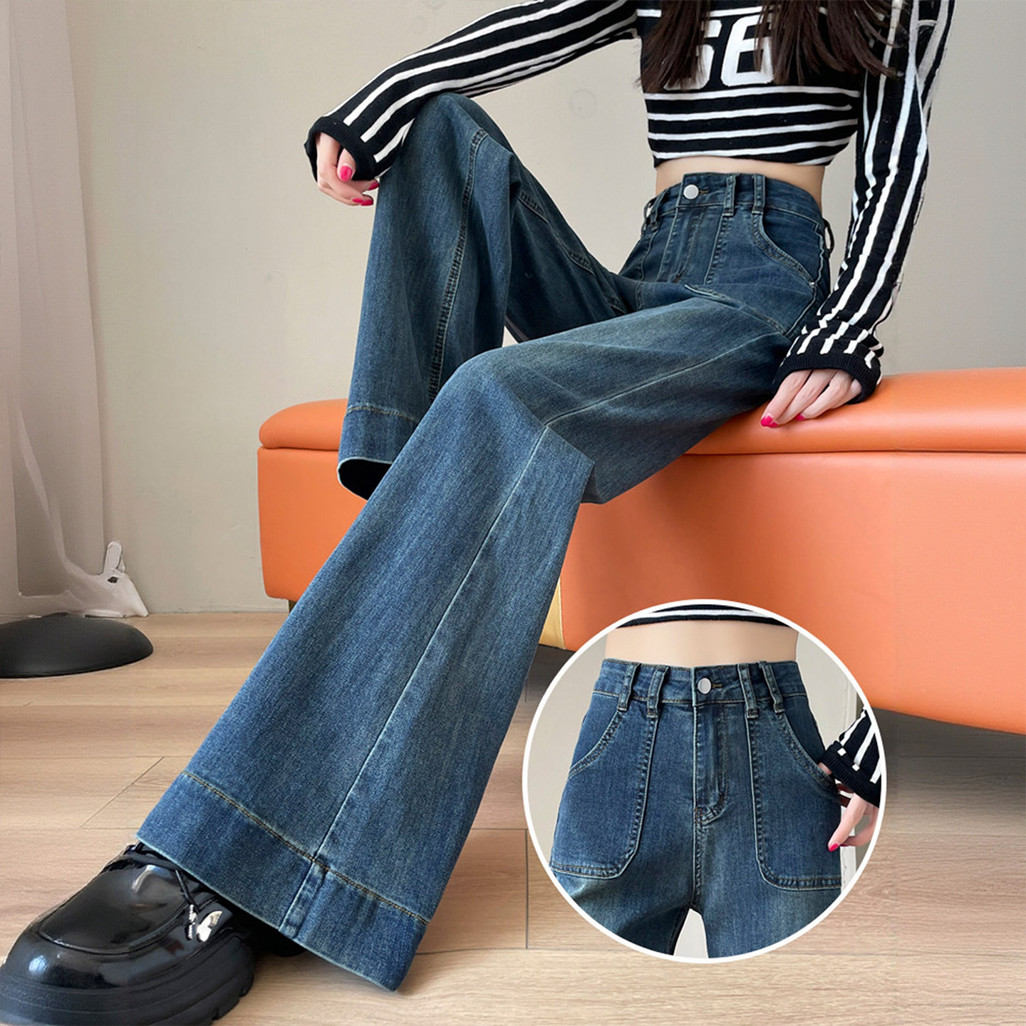 大码女装高腰遮胯梨型身材裤子女