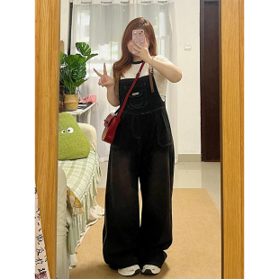 子女连体裤 300斤特大码 胖mm慵懒风宽松阔腿裤 休闲百搭背带裤 女装