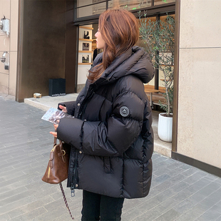 胖mm大码 黑色宽松加厚保暖棉服女韩系休闲百搭设计感棉衣外套 女装