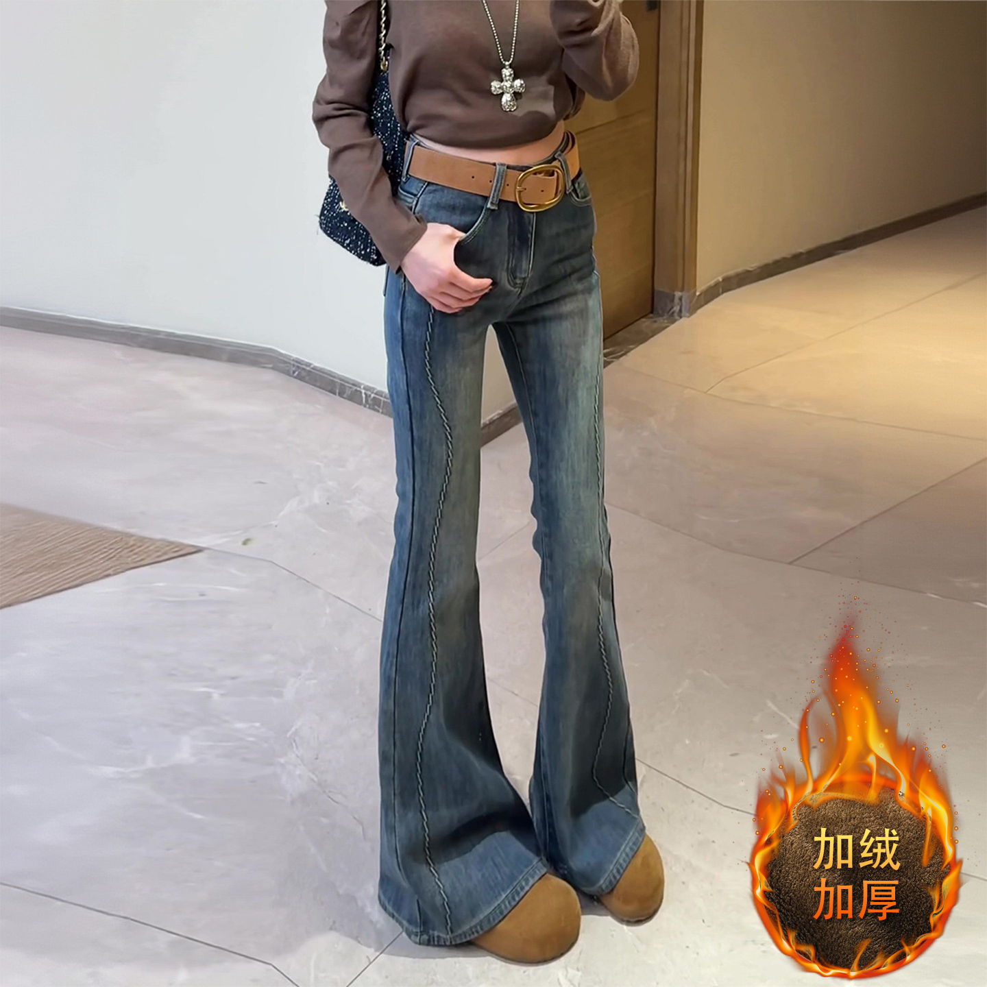 大码女装复古甜辣风ins牛仔裤女