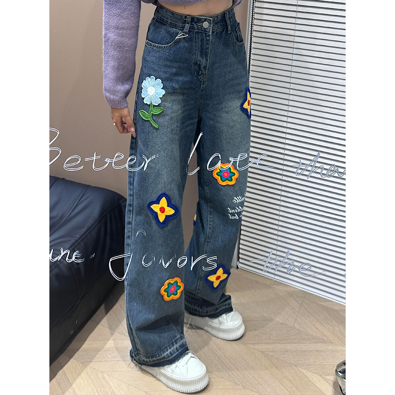 特大码美式ins宽松遮胯拖地长裤