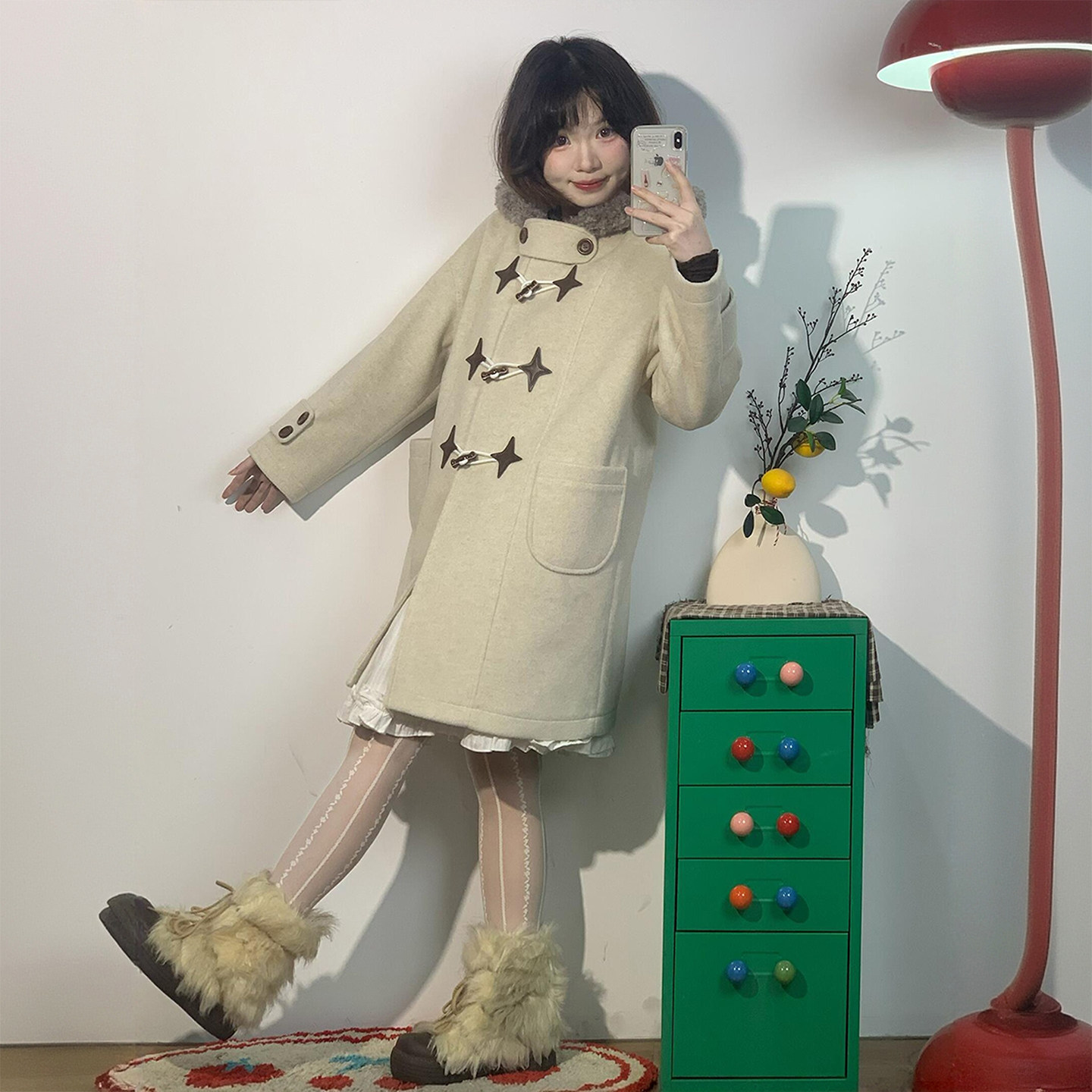 300斤大码女装韩系星星牛角扣呢子大衣女胖mm小个子显瘦毛呢外套