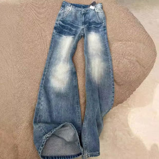 百搭甜酷风学生微喇裤 300斤大码 韩版 女春季 子 胖mm蓝色高腰牛仔裤