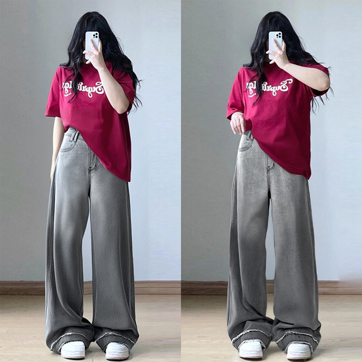 特大码女装高街vibe风垂感牛仔裤