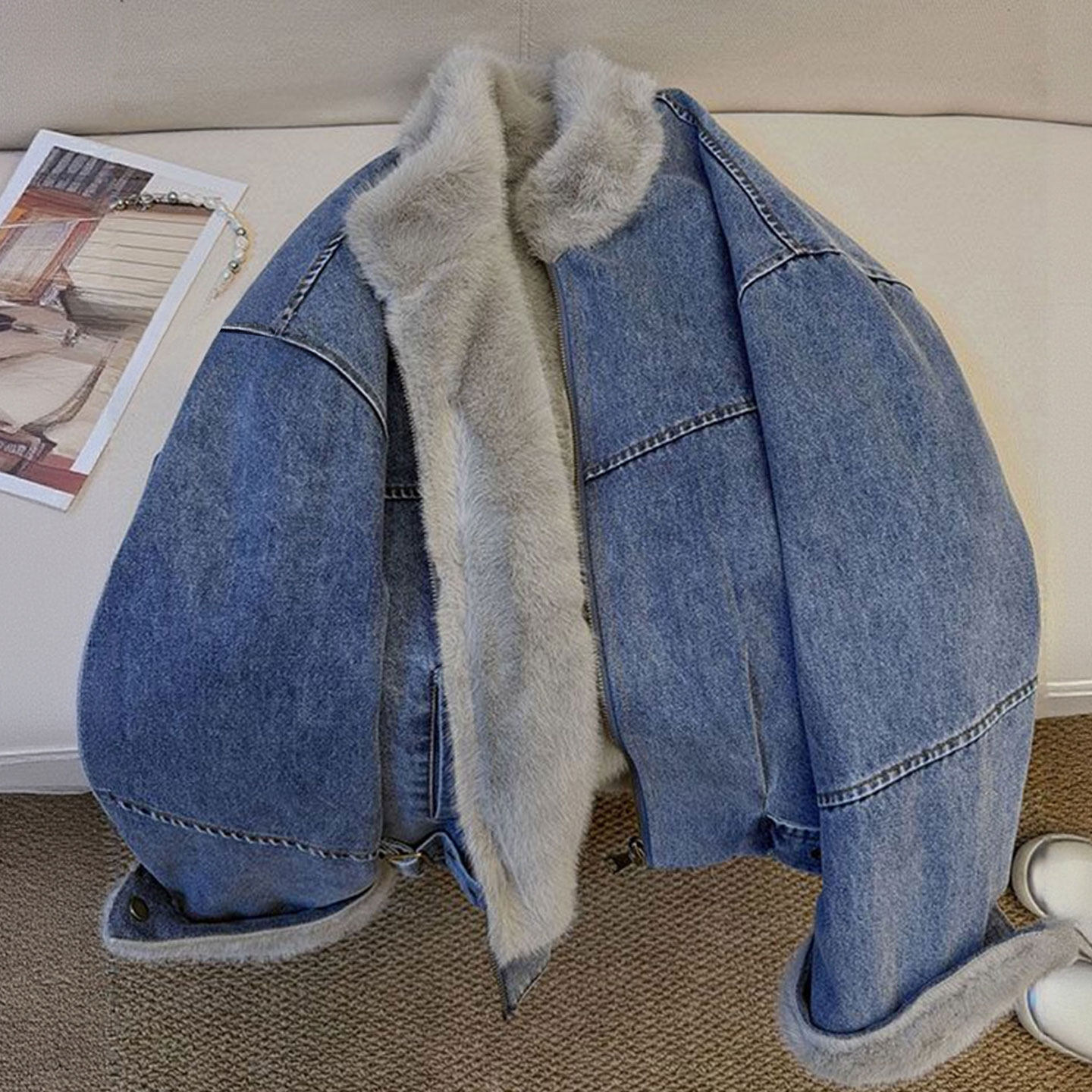 特大码女装胖mm毛毛拼接牛仔外套女高级感韩版显瘦百搭保暖厚棉服,女装/女士精品,大码棉服,淘宝优惠券,粉丝福利购,淘宝优惠卷