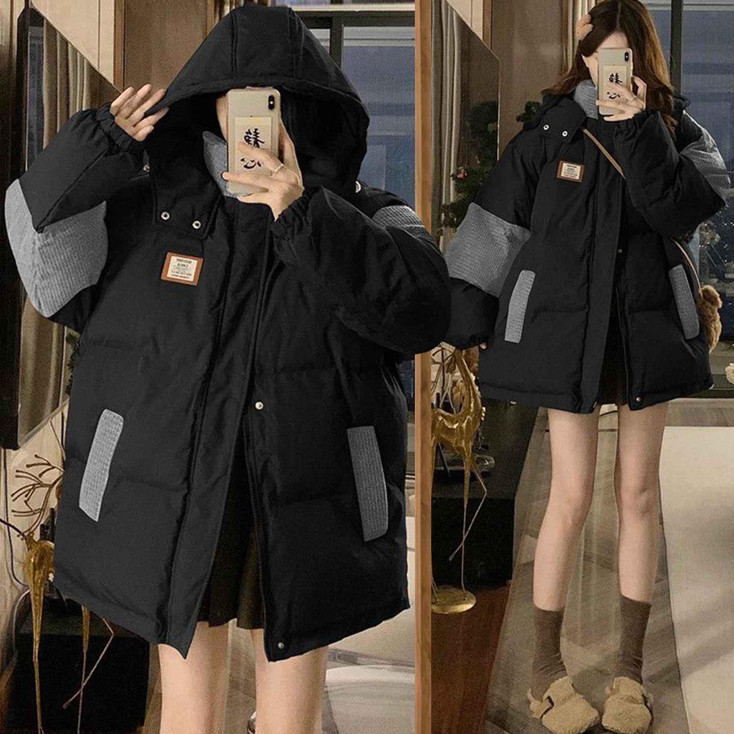 300斤特大码简约百搭加厚棉服女