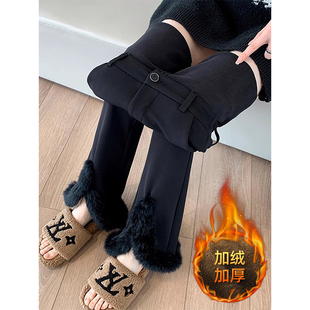 女装 喇叭裤 开叉微喇西装 女胖mm黑色加绒加厚休闲窄版 裤 300斤大码