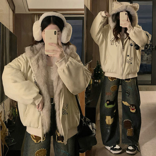 大码女装胖mm时尚宽松休闲棉袄女