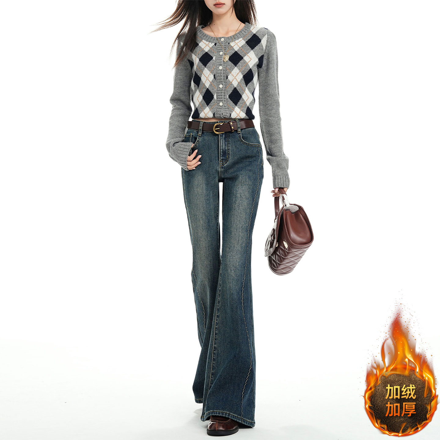 特大码胖mm设计感简约喇叭裤子女