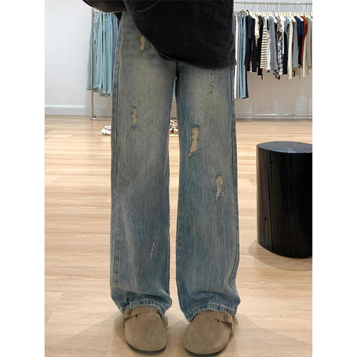 特大码复古ins显瘦破洞休闲长裤