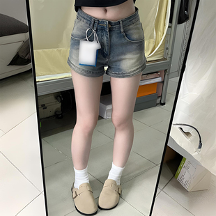 子 300斤大码 女装 梨型遮胯显瘦弹力牛仔短裤 女胖mm复古蓝百搭热裤