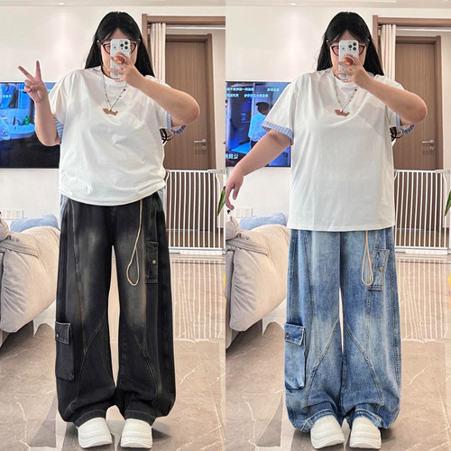 特大码女装高街甜酷风镰刀裤女裤