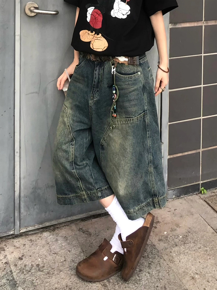 150kg Plus Size Women's Fat mm Blue Straight Jeans for Women 2025 Summer New American Retro Cropped Pants