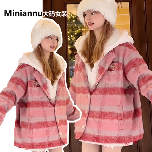 300斤特大码韩版格子拼接棉衣女