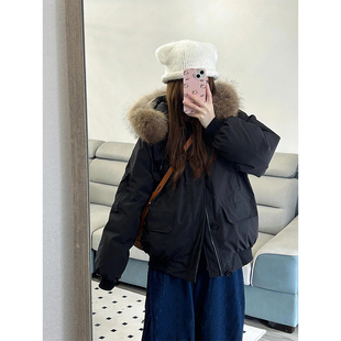 新款 胖mm大码 派克服棉服女冬季 黑色工装 宽松加厚保暖棉衣外套 女装