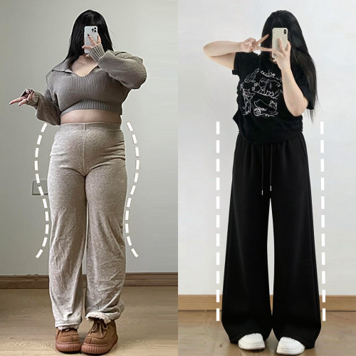 大码女装慵懒风高腰显瘦阔腿裤女