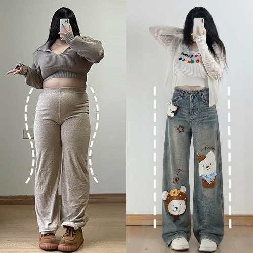 慵懒风宽松休闲牛仔裤女大码胖mm