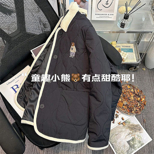 菱格外套显瘦百搭甜美棉衣 胖mm小熊棉服女2025秋季 300斤大码 女装
