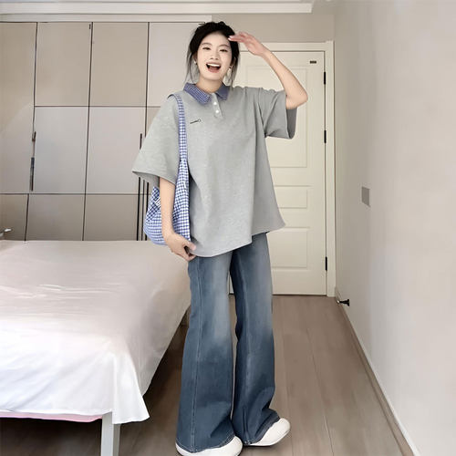 特大码女装学院风甜美减龄上衣女