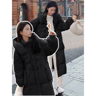 长款 胖mm大码 黑色羽绒棉服女冬季 女装 过膝保暖大衣高级感外套 韩版