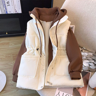 外套 胖mm米色高级感连帽棉服女秋冬加厚保暖遮肉显瘦开衫 大码 女装