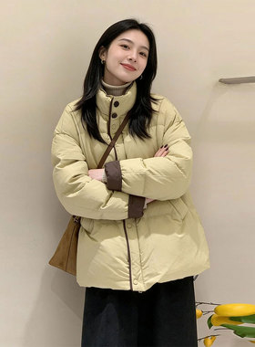 大码女装胖mm立领面包服外套女2025冬季小个子韩版宽松保暖厚棉服