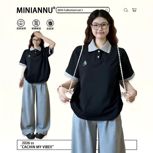 大码胖mm韩系穿搭显瘦休闲短袖女