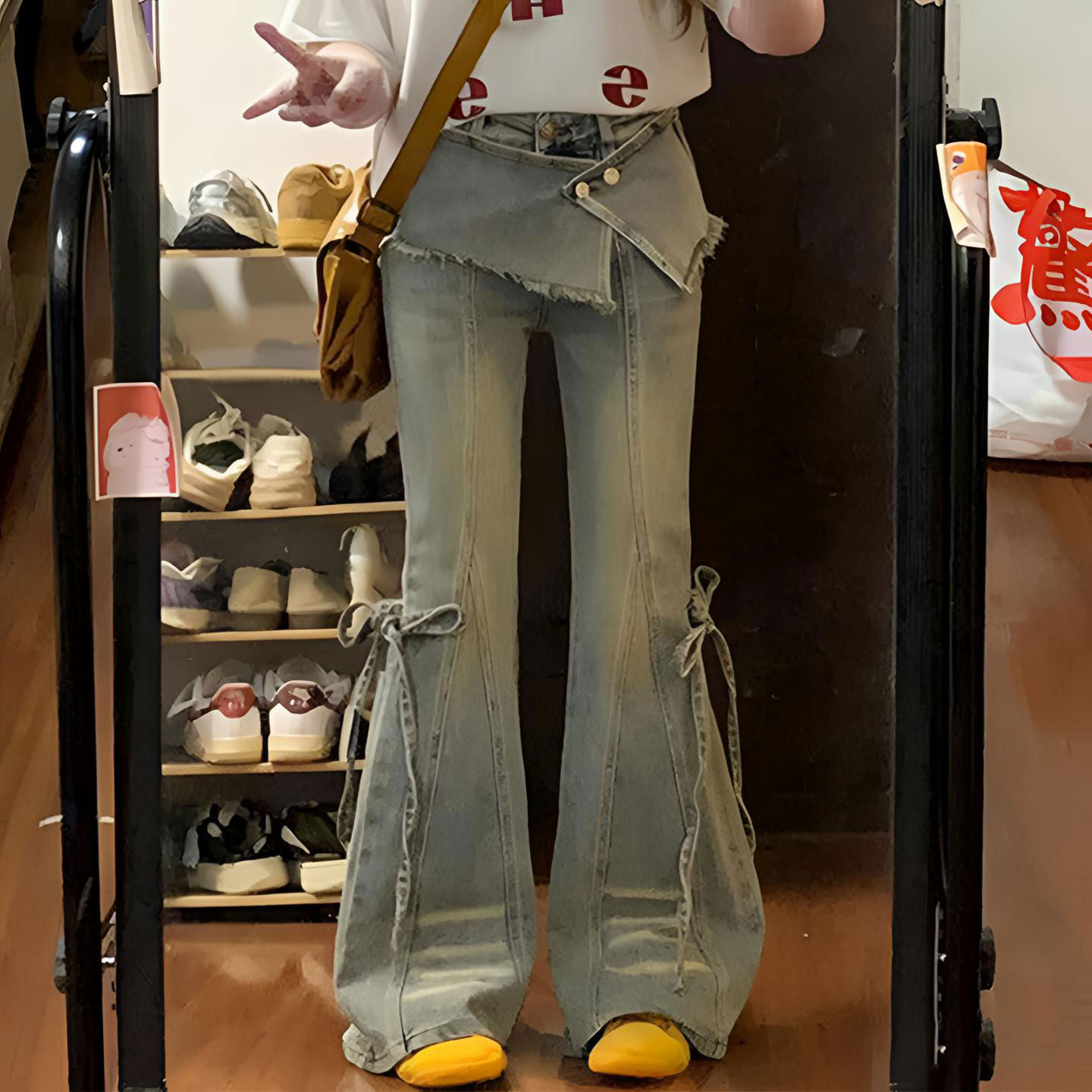 大码女装胖mm学生弹力黑色牛仔裤女新款假两件设计辣妹风微喇裤子,女装/女士精品,大码裤装,淘宝优惠券,粉丝福利购,淘宝优惠卷